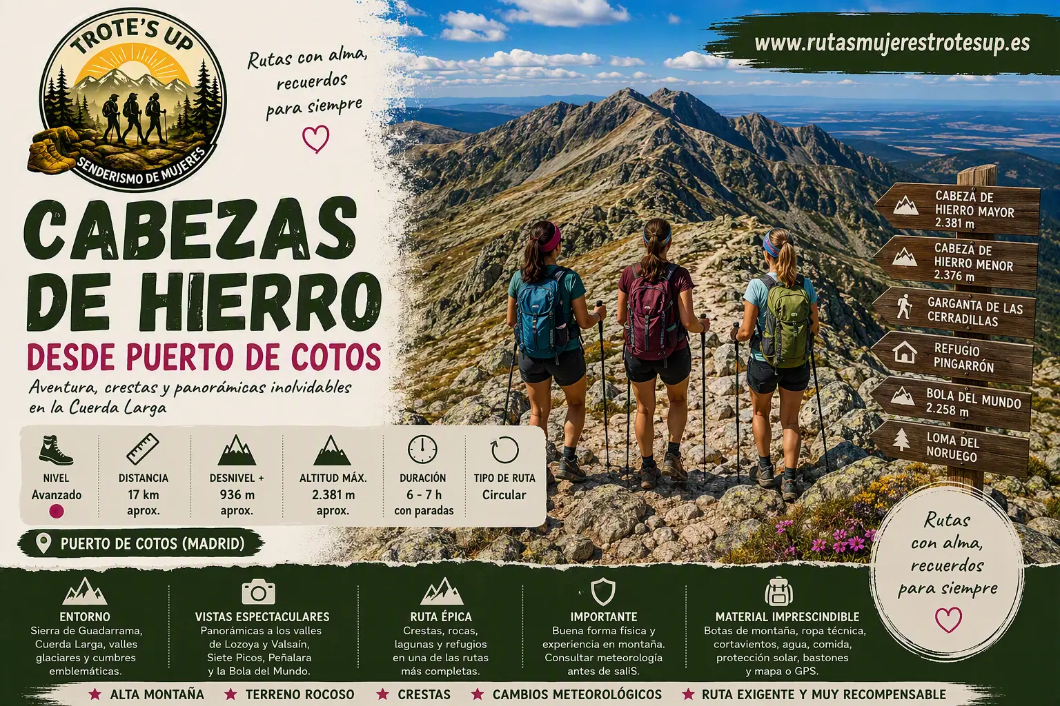 Mujeres senderistas en la ruta a Cabezas de Hierro desde Puerto de Cotos