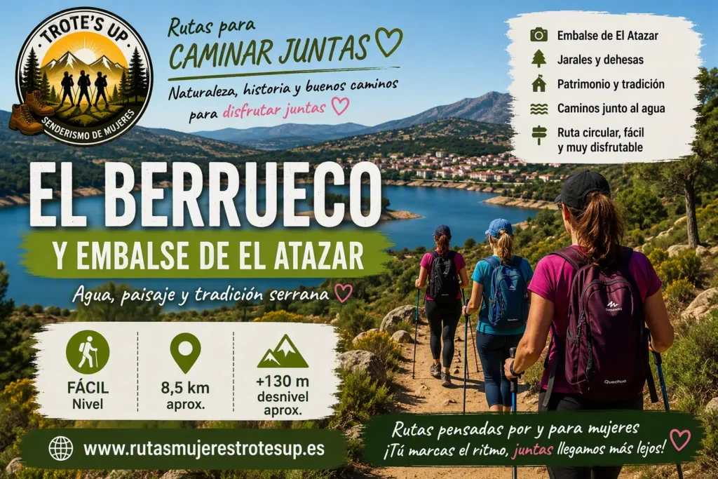Rutas de senderismo Mujeres senderistas caminando junto al Embalse de El Atazar desde El Berrueco