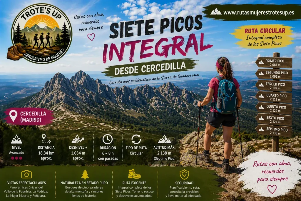 Rutas de senderismo Mujeres senderistas en la ruta Siete Picos integral desde Cercedilla