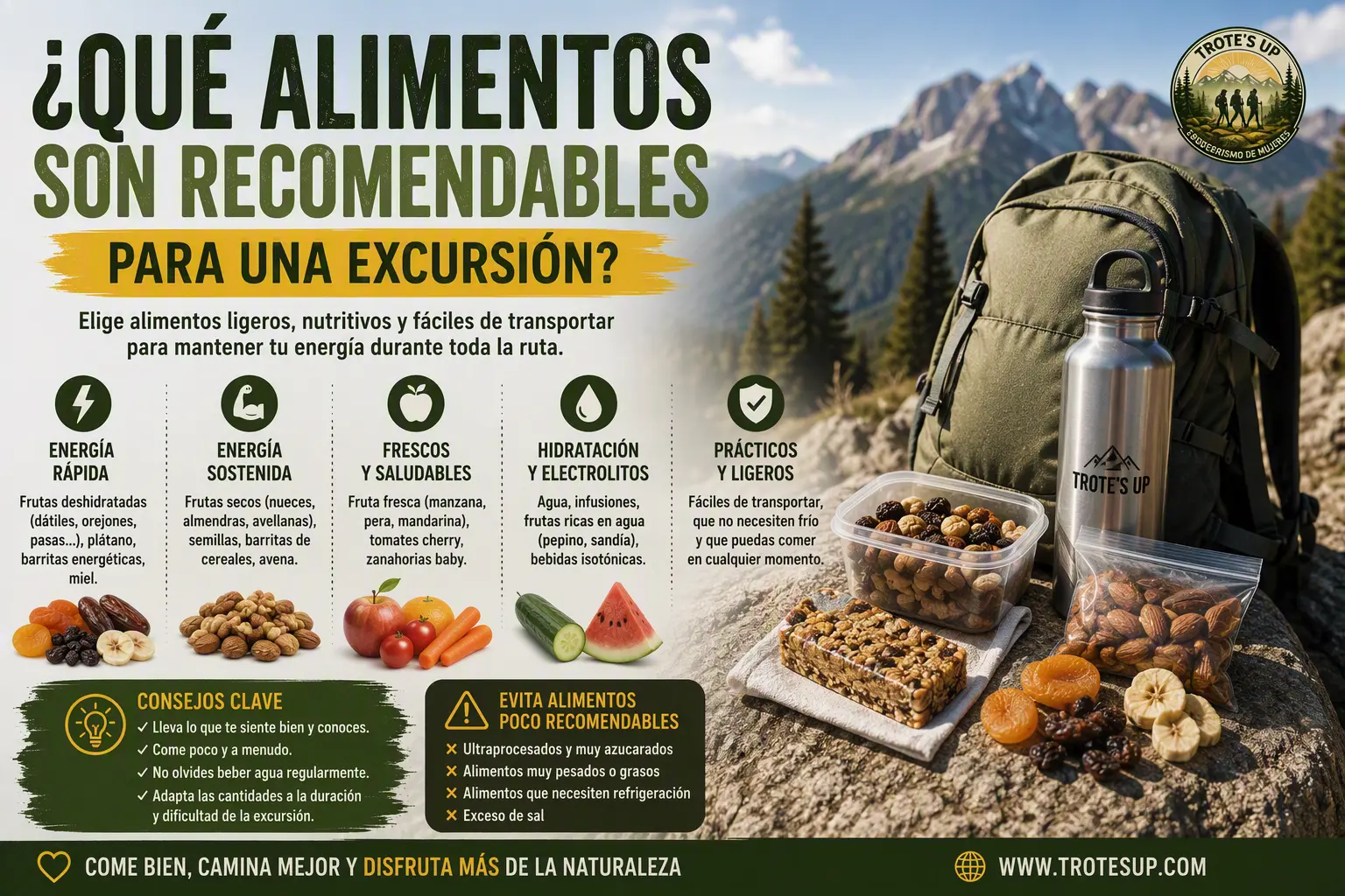Una buena alimentación durante la ruta ayuda a mantener la energía, mejorar el rendimiento y disfrutar más de la montaña.