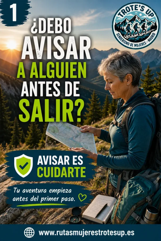 Senderista revisando un mapa y enviando información de la ruta desde su teléfono móvil antes de comenzar una excursión de montaña.