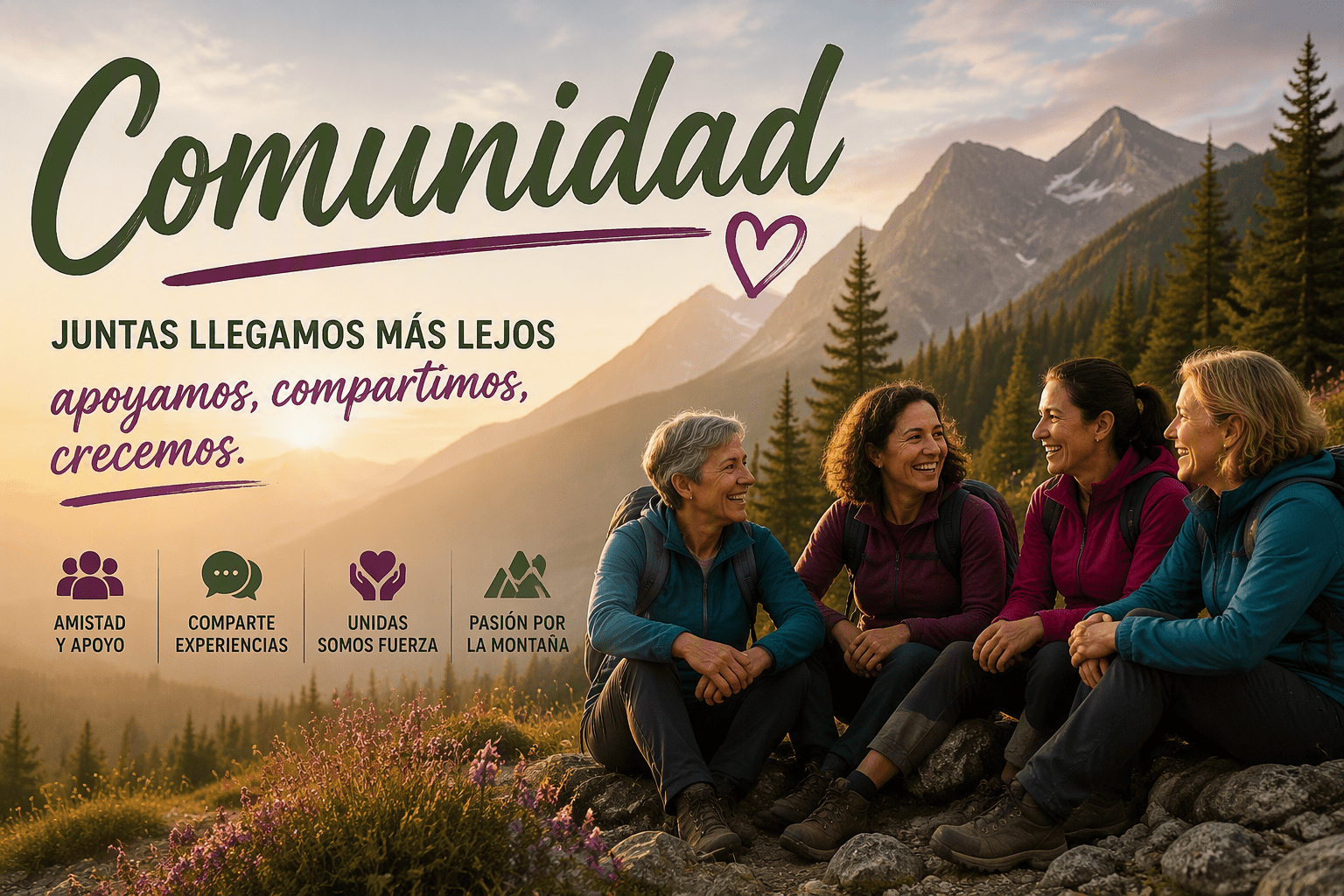 Comunidad de mujeres que hacen senderismo.