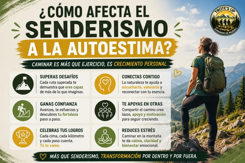 ¿Cómo afecta el senderismo a la autoestima? Senderista descansando sobre una roca en la montaña con vistas panorámicas a un valle y un lago, disfrutando de la naturaleza durante una ruta de senderismo enfocada al bienestar físico y mental.